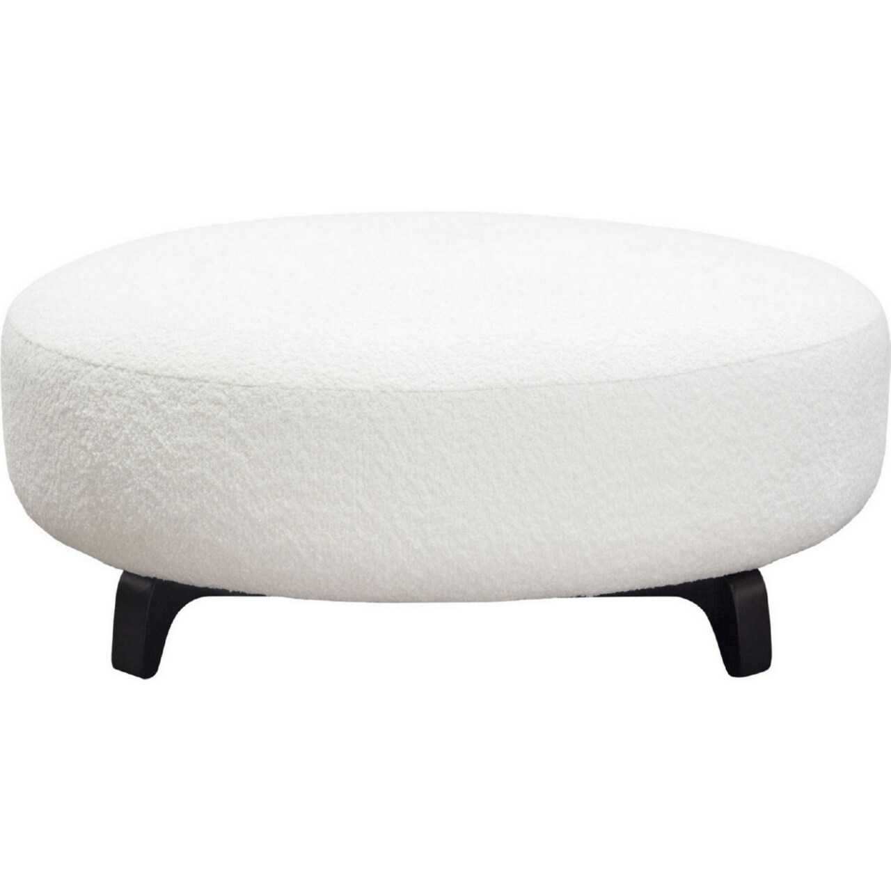 Saltoro Sherpi Ikka 40 Inch Round Ottoman, Padded, White Faux Sheepskin Upholstery, Black-